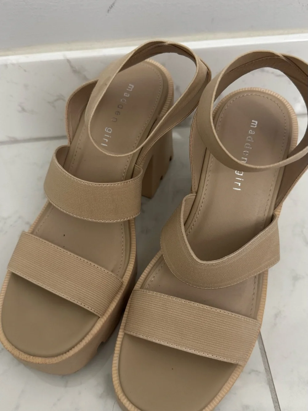 Madden Girl Neutral Tan Chunky Platform Strappy Sandals